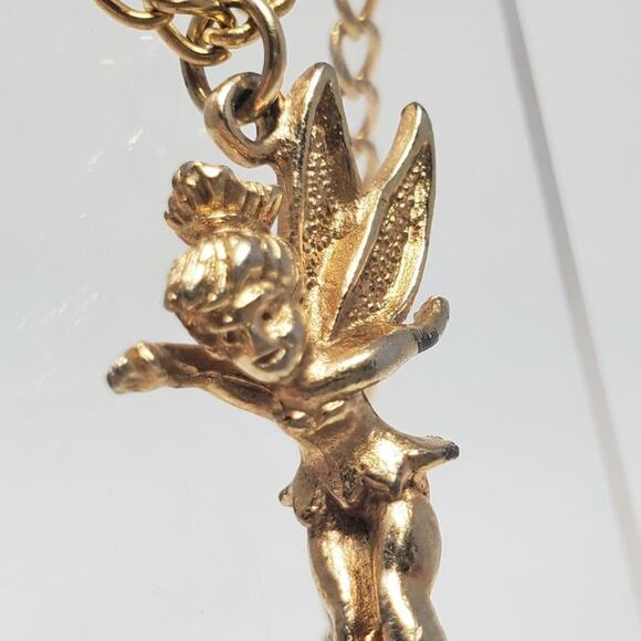 Disney Tinker Bell Necklace Vintage Gold-Toned Pendant - Picture 4 of 13